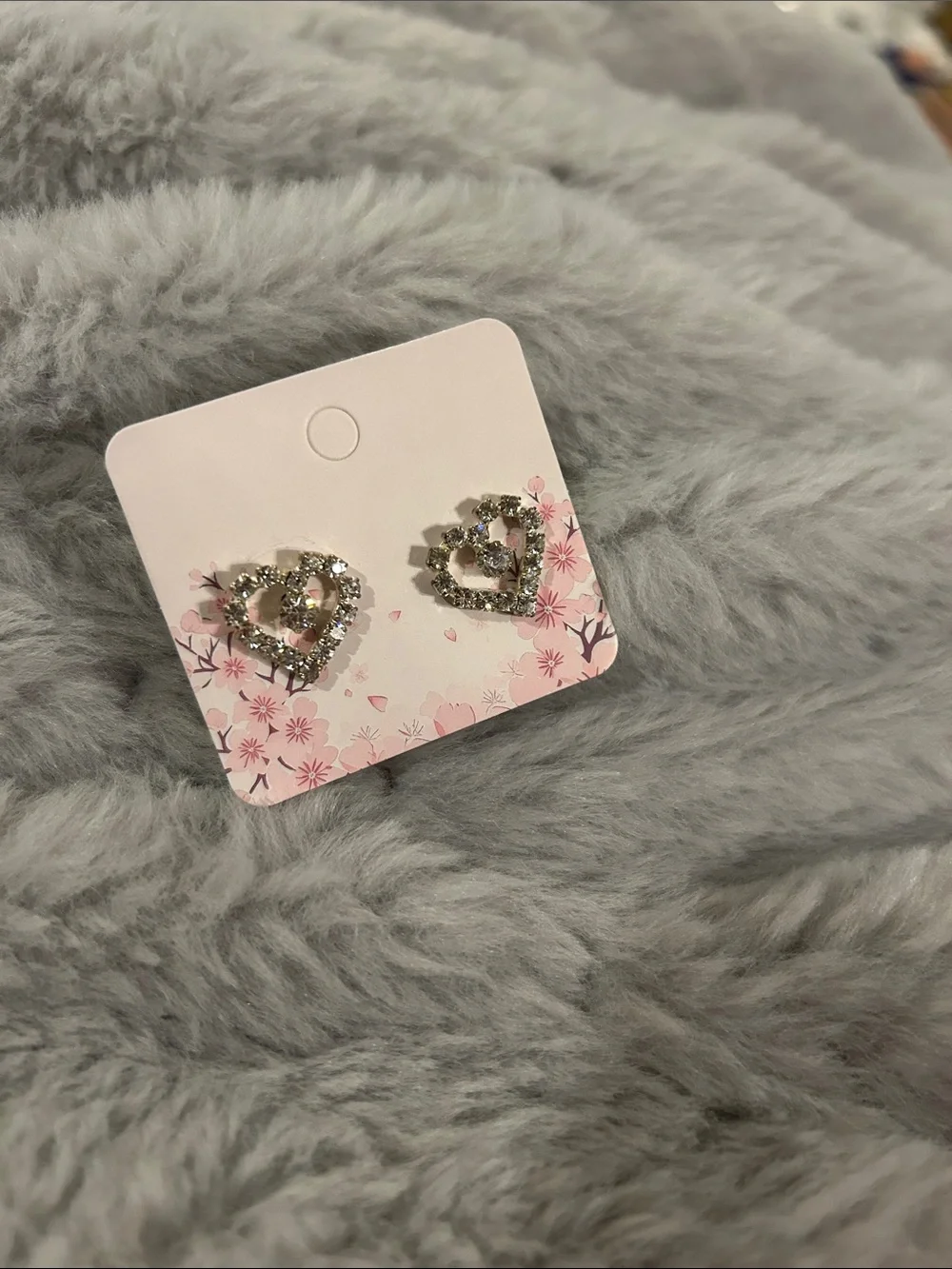 Rhinestone Heart Stud Earrings - Silver